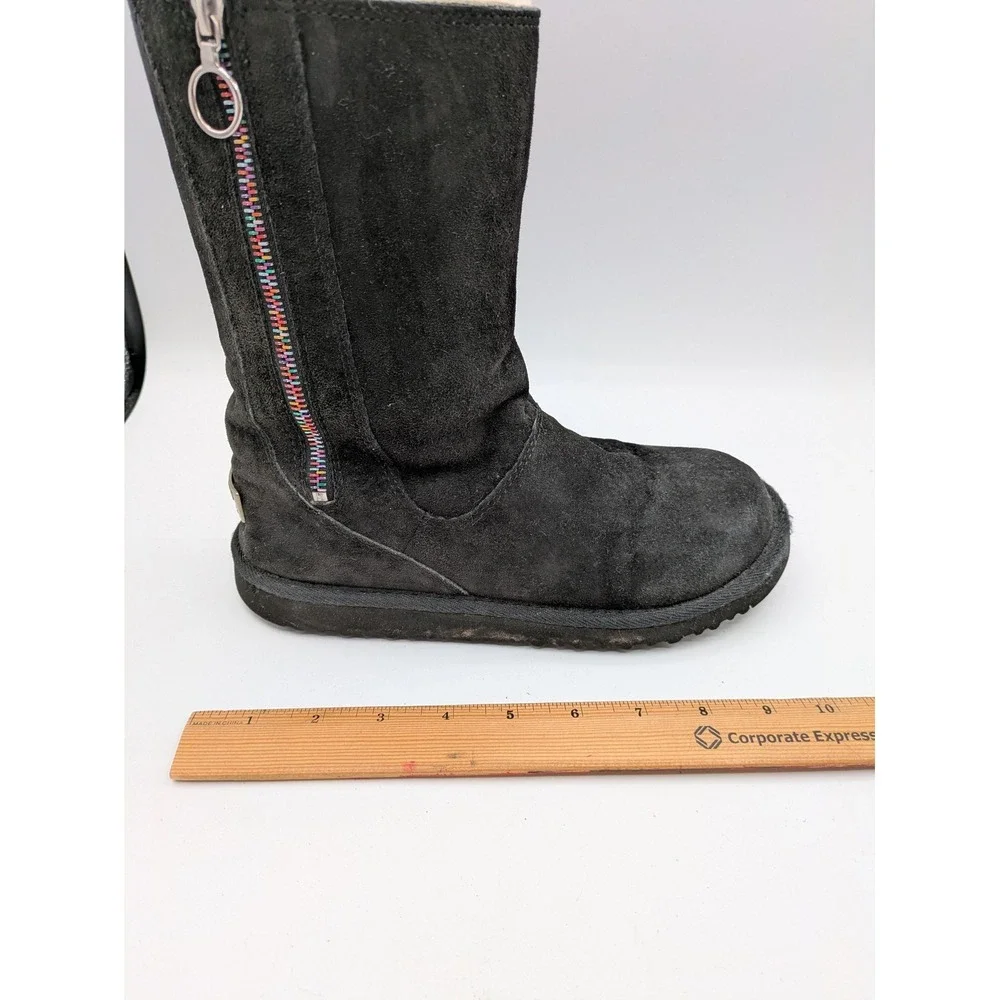UGG Australia Boots Kids Size 4 Black Suede Shearling Zip Mid Calf Winter
